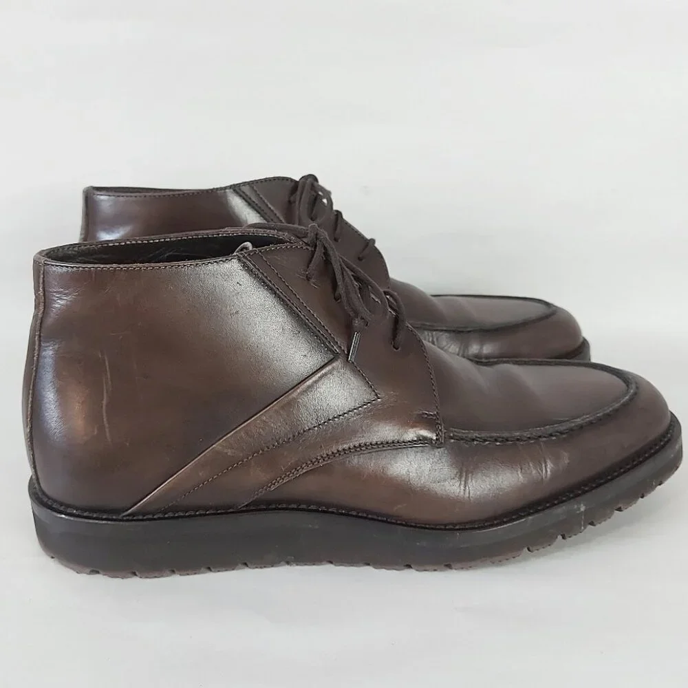 Davids Men Laceup High Ankle Dress Chukka Boots Size 43 EU Brown Leather Preppy